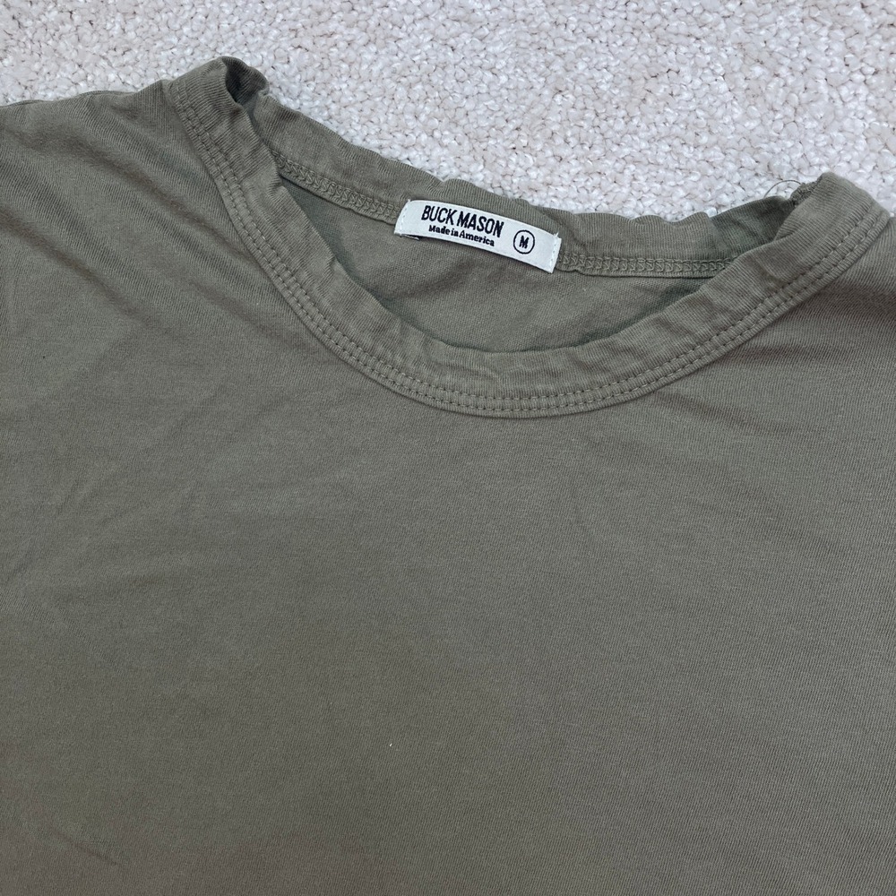 Buck Mason Mens M T-Shirt Olive Green Supima Cotton Curved Hem